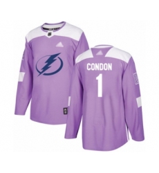 Youth Tampa Bay Lightning #1 Mike Condon Authentic Purple Fights Cancer Practice Hockey Jersey