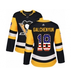 Women's Pittsburgh Penguins #18 Alex Galchenyuk Authentic Black USA Flag Fashion Hockey Jersey