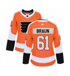 Women's Philadelphia Flyers #61 Justin Braun Authentic Orange Home Hockey Jersey