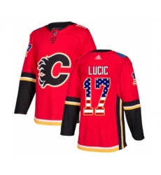Men's Calgary Flames #17 Milan Lucic Authentic Red USA Flag Fashion Hockey Jersey