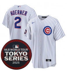 Men's Chicago Cubs #2 Nico Hoerner White 2025 World Tour Tokyo Series Home Stitched Baseball Jersey
