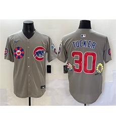 Men's Chicago Cubs #30 Kyle Tucker Gray 2025 Tokyo Series Limited Stitched Baseball Jersey