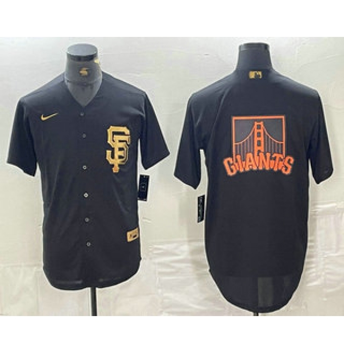 Men's San Francisco Giants Team Big Logo Black Gold Cool Base Stitched Baseball Jersey