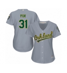 Women's Oakland Athletics #31 A.J. Puk Authentic Grey Road Cool Base Baseball Player Jersey