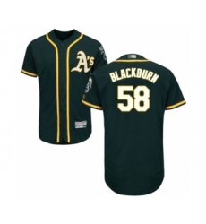 Men's Oakland Athletics #58 Paul Blackburn Green Alternate Flex Base Authentic Collection Baseball Player Jersey