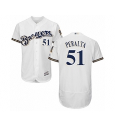 Men's Milwaukee Brewers #51 Freddy Peralta White Alternate Flex Base Authentic Collection Baseball Player Jersey
