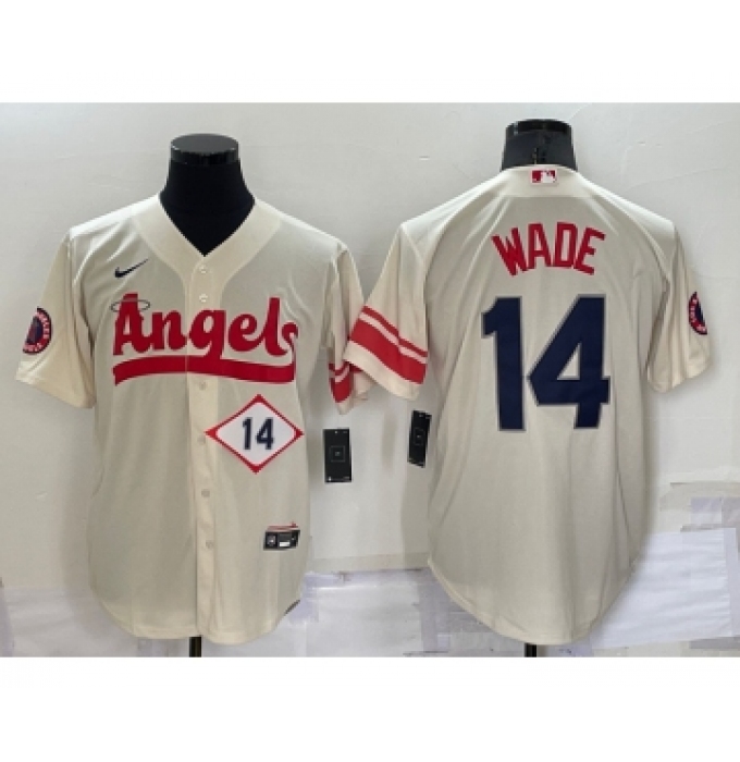Men's Los Angeles Angels #14 Tyler Wade Number Cream 2022 City Connect Cool Base Stitched Jersey