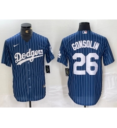 Mens Los Angeles Dodgers #26 Tony Gonsolin Navy Blue Pinstripe Stitched MLB Cool Base Nike Jersey