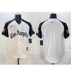 Men's Los Angeles Dodgers Blank Team Big Logo White Black Mexico 2025 LA Gothic Style With Fernando Vapor Premier Limited Stitched Baseball Jersey