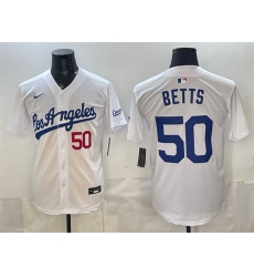 Men's Los Angeles Dodgers #50 Mookie Betts White Alternate Stadium Stitched Baseball Jersey