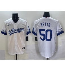 Men's Los Angeles Dodgers #50 Mookie Betts White City Connect Cool Base Stitched Jersey