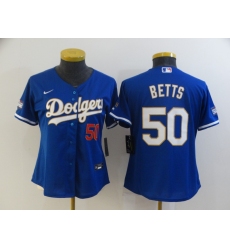 Women's Nike Los Angeles Dodgers #50 Mookie Betts Blue Series Champions Authentic Jersey