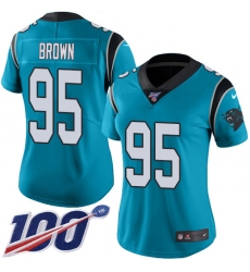 Women's Carolina Panthers #95 Derrick Brown Blue Stitched NFL Limited Rush 100th Season Jersey