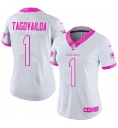 Women's Miami Dolphins #1 Tua Tagovailoa White Pink Stitched Limited Rush Fashion Jersey Women's Miami Dolphins #1 Tua Tagovailoa White Pink Stitched Limited Rush Fashion Jersey