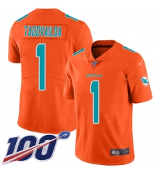 Youth Miami Dolphins #1 Tua Tagovailoa Orange Stitched Limited Inverted Legend 100th Season Jersey Youth Miami Dolphins #1 Tua Tagovailoa Orange Stitched Limited Inverted Legend 100th Season Jersey
