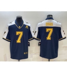 Men's Dallas Cowboys #7 Trevon Diggs Navy Gold Edition With 1960 Patch Limited Stitched Football Jersey