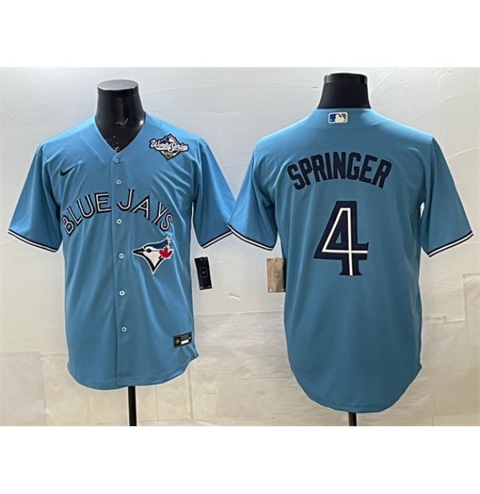 Men's Toronto Blue Jays #4 George Springer Blue 2025 World Series Cool Base Stitched Baseball Jersey