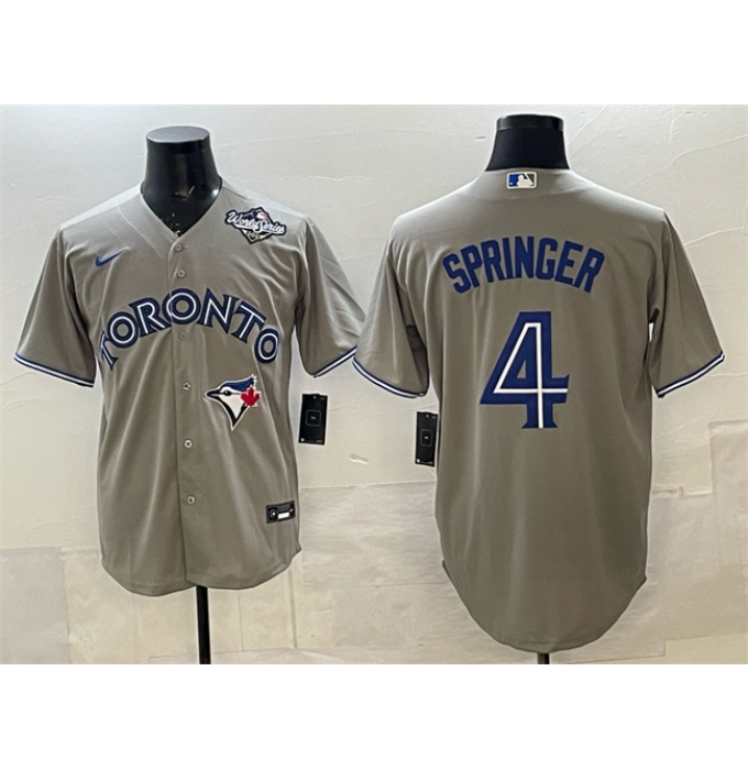Men's Toronto Blue Jays #4 George Springer Gray 2025 World Series Cool Base Stitched Baseball Jersey