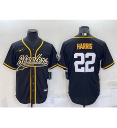 Men's Pittsburgh Steelers #22 Najee Harris Black With Patch Cool Base Stitched Baseball Jersey