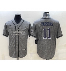 Men's Dallas Cowboys #11 Micah Parsons Grey Gridiron With Patch Cool Base Stitched Baseball Jersey
