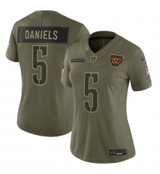 Women's Washington Commanders #5 Jayden Daniels Olive 2025 Salute to Service Limited Stitched Jersey(Run Small)