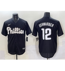 Men's Philadelphia Phillies #12 Kyle Schwarber Black Lights Out Limited Stitched Baseball Jersey