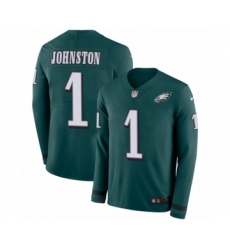 Men's Nike Philadelphia Eagles #1 Cameron Johnston Limited Green Therma Long Sleeve NFL Jersey