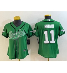Women's Philadelphia Eagles #11 A. J. Brown Green Cool Base Stitched Baseball Jersey