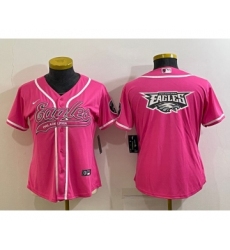 Women's Philadelphia Eagles Pink Team Big Logo With Patch Cool Base Stitched Baseball Jersey