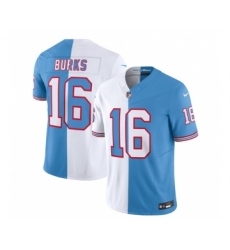 Men's Nike Tennessee Titans #16 Treylon Burks White Blue 2023 F.U.S.E. Split Vapor Limited Throwback Football Stitched Jersey Men's Nike Tennessee Titans #16 Treylon Burks White Blue 2023 F.U.S.E. Split Vapor Limited Throwback Football Stitched Jersey