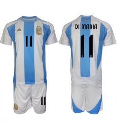 Men's Argentina #11 Di maria White Blue 2024-25 Home Soccer Jersey Suit