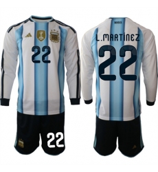 Men's Argentina #22 L.MARTINEZ Long Sleeve National Team FIFA x World Cup 2026 Home White On Field Jersey