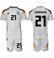 Men's Germany #21 İlkay Gündoğan White 2024-25 Home Soccer Jersey Suit