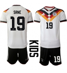Youth Germany #19 SANE National Team FIFA x World Cup 2026 Home White On Field Kids Jersey