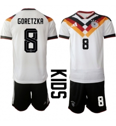 Youth Germany #8 GORETZKA National Team FIFA x World Cup 2026 Home White On Field Kids Jersey