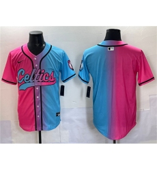 Men's Boston Celtics Blank Pink Blue Limited Stitched Baseball Jersey