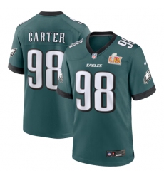 Men's Philadelphia Eagles #98 Jalen Carter Nike Midnight Green Super Bowl LIX Game Player Jersey