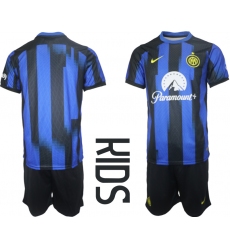 Kids Inter Milan Blue Black Stripe 2023-24 Home Soccer Jersey