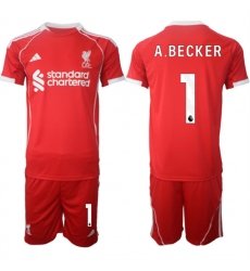 Men's Liverpool #1 Alisson Becker 2025 Red Home Soccer Jersey Suit