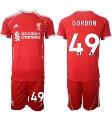 Men's Liverpool #49 Kaide Gordon 2025 Red Home Soccer Jersey Suit