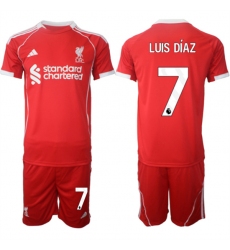 Men's Liverpool #7 Luis Díaz 2025 Red Home Soccer Jersey Suit
