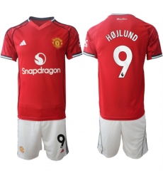 Men's Manchester United #9 Rasmus Hojlund 2025-26 Red Home Soccer Jersey Suit