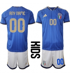 Youth Italy Custom Any Name And Number National Team FIFA x World Cup 2026 Home Blue On Field Kids Jerseys