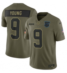 Men's Carolina Panthers #9 Bryce Young Olive 2025 Salute to Service Limited Football Stitched Jersey