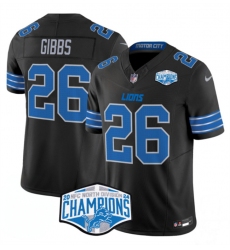 Men's Detroit Lions #26 Jahmyr Gibbs Black 2024 NFC North Champions F.U.S.E. Vapor Limited Stitched Jersey Men's Detroit Lions #26 Jahmyr Gibbs Black 2024 NFC North Champions F.U.S.E. Vapor Limited Stitched Jersey