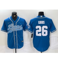 Men's Detroit Lions #26 Jahmyr Gibbs Blue With Cool Base Stitched Baseball Jersey Men's Detroit Lions #26 Jahmyr Gibbs Blue With Cool Base Stitched Baseball Jersey