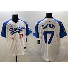 Men's Los Angeles Dodgers #17 Shohei Ohtani White Royal 2025 Tokyo Series Limited Stitched Baseball Jersey
