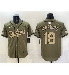 Men's Los Angeles Dodgers #18 Yoshinobu Yamamoto Olive 2026 Armed Forces Day Stitched Baseball Jersey