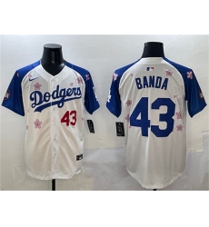 Men's Los Angeles Dodgers #43 Anthony Banda White Royal 2025 Tokyo Series Limited Stitched Baseball Jersey