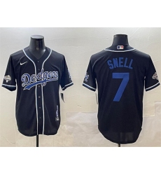 Mens Los Angeles Dodgers #7 Blake Snell Black 2024 World Series Champions Cool Base Stitched Baseball Jersey
